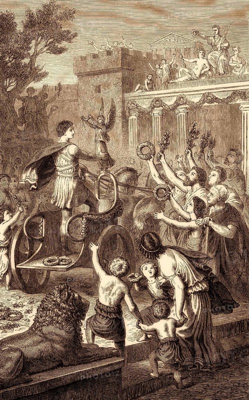 Reception of an Olympic winner in his hometown, ancient Olympic Games