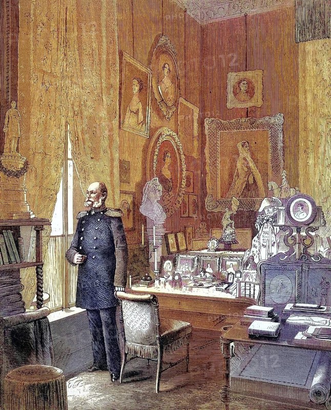 The Study of King William I in the Royal Palace in Berlin, 1869, Germany, Historic, digitally restored reproduction of an original 19th century painting, exact original date unknown