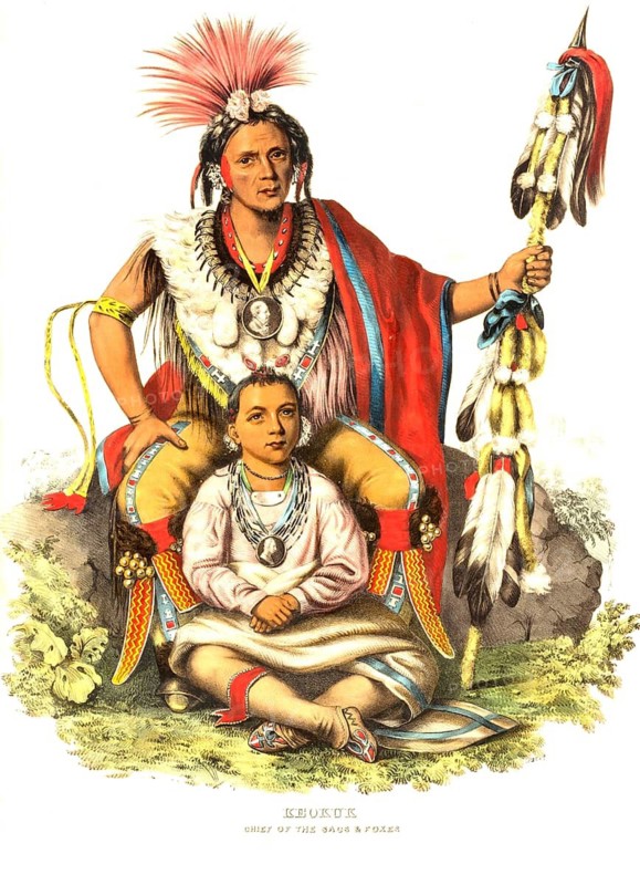 American Indian, Native American, Keokuk, a chief of the Sacs and Foxes, United States of America, USA, Painting by Charles Bird King (1785, 1862), c. 1840, Historic, digitally restored reproduction from a 19th century original, Record date not stated