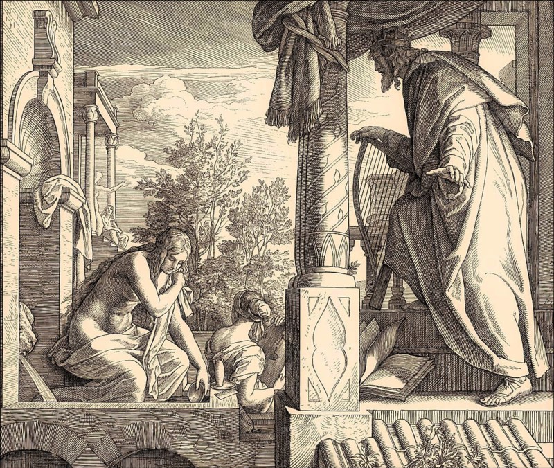 Bathsheba bathing watched by David, Old Testament, by Julius Schnorr von Carolsfeld