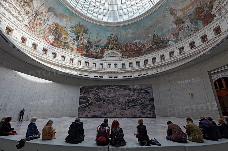 Bourse de Commerce, Pinault Collection, museum visitors in the historic rotunda, concrete cylinder by architect Tadao Ando, Paris, France