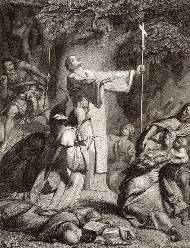 Saint Boniface being martyred in 754, Dokkum, Frisia, Germania