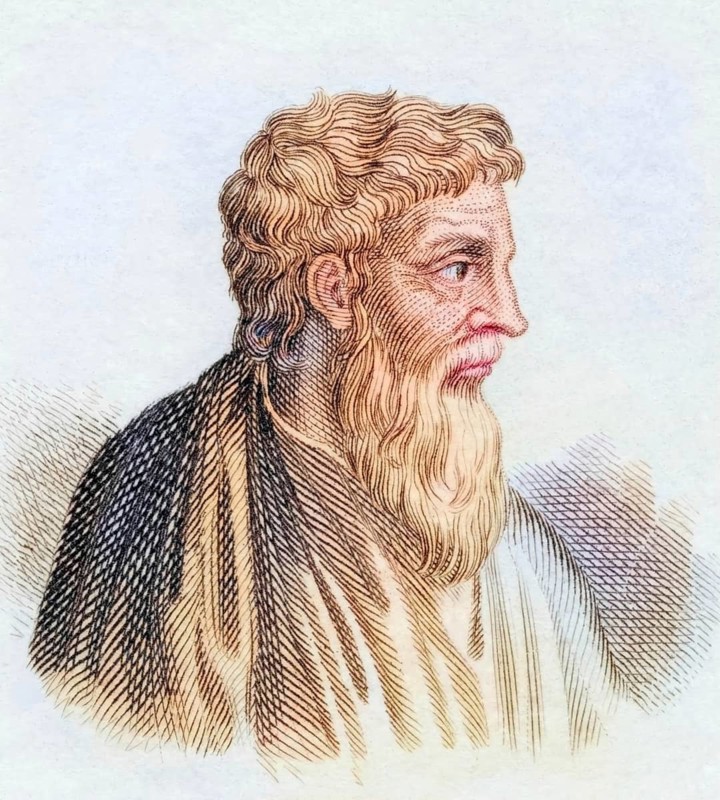 Pedanius Dioscorides, C. 40 to 90 A.D. Greek physician, pharmacologist and botanist, coloured woodcut from Crabbe's Historical Dictionary from 1825, Historical, digital reproduction