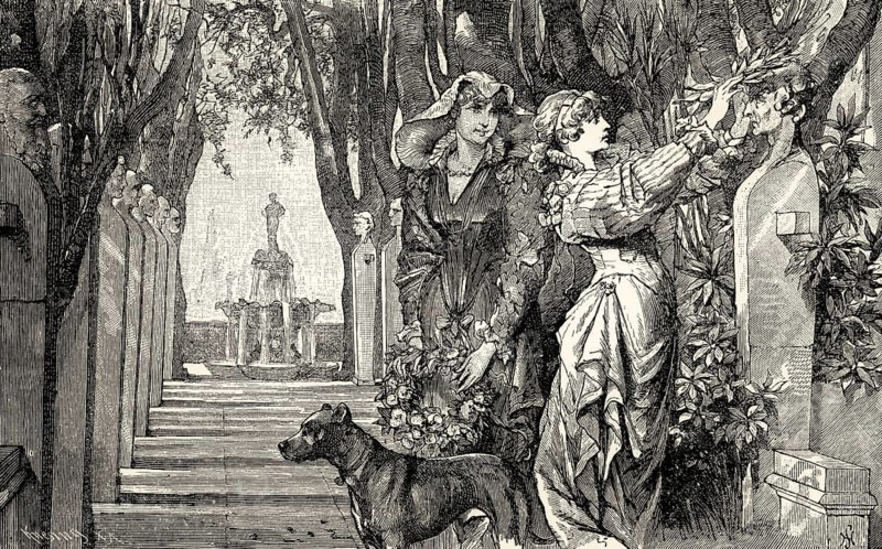 ACT I., SCENE I., Princess and Leonora, scene from Torquato Tasso, a play by Johann Wolfgang von Goethe