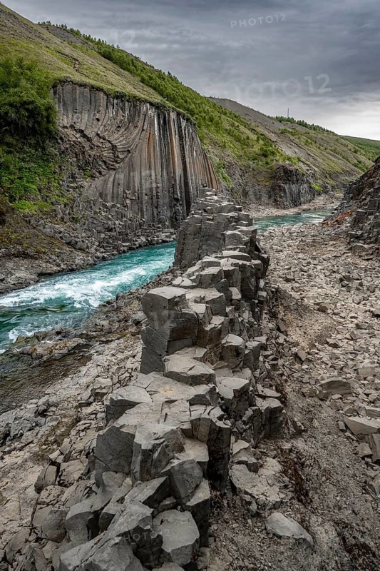 Stuðlagil Canyon, turquoise river between basalt columns, Egilsstadir, Iceland