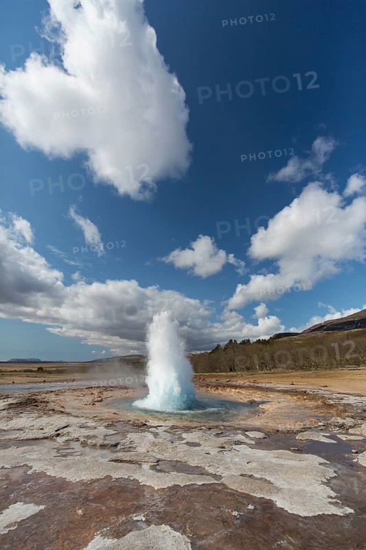 Strokkur is a fountain geyser located in a geothermal area in the southwest part of Iceland. It is one of Iceland's most famous geysers. It is erupting once every 8-10 minutes