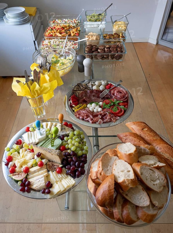 Cold buffet decorated on a glass table, Bavaria, Germany