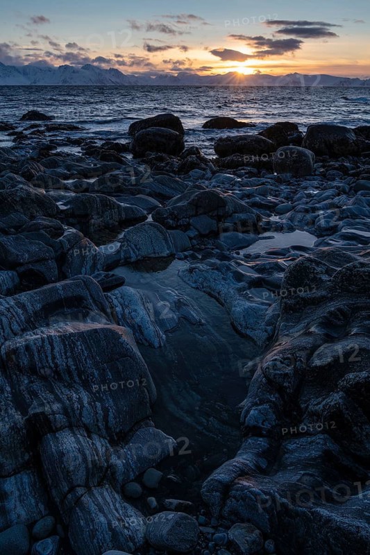 View from Söröya across the Norwegian Sea to Loppa, Finnmark, Norway, February 2019
