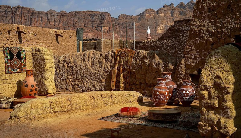 Saudi Arabia, Old Town, Old Town, Al-Ula, colorful pottery, buildings