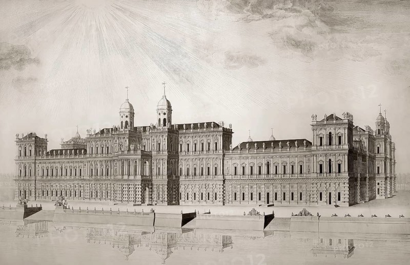 Imaginary view of a design for Whitehall Palace, Westminster, London, England, after Inigo Jones, 1750