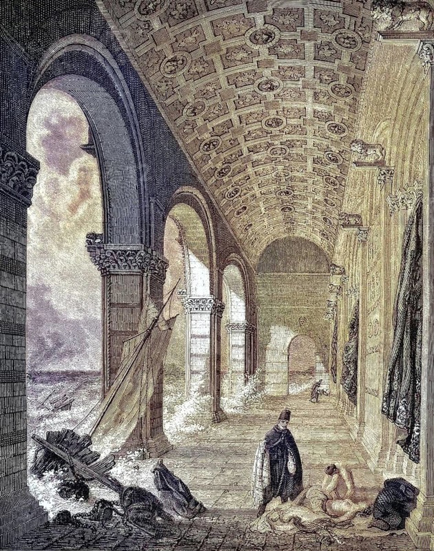 Seine floods at the Louvre in Paris, France, 19th century, Historical, digitally restored reproduction of a 19th century original