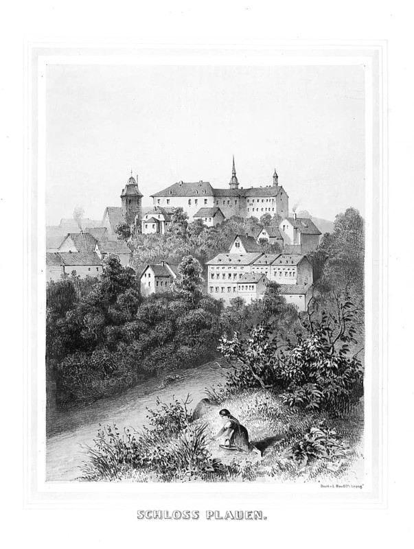 Plauen Castle in Vogtland, 1859, Saxony, Germany, Historical, digitally restored reproduction of a 19th century original, exact date unknown