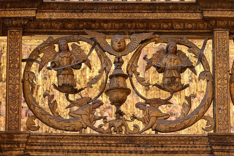 Symbolic angels in ornate golden decoration, Seville, Andalusia, Spain