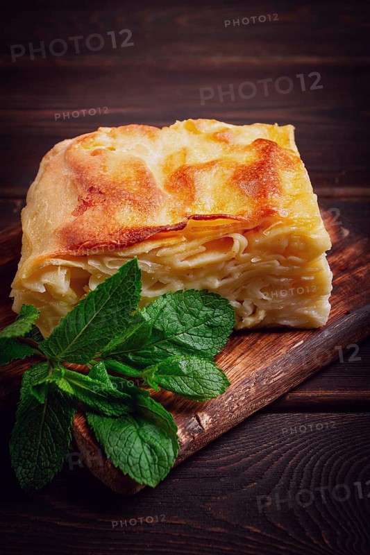 Achma, khachapuri, Georgian cuisine, homemade, no people, on a wooden background