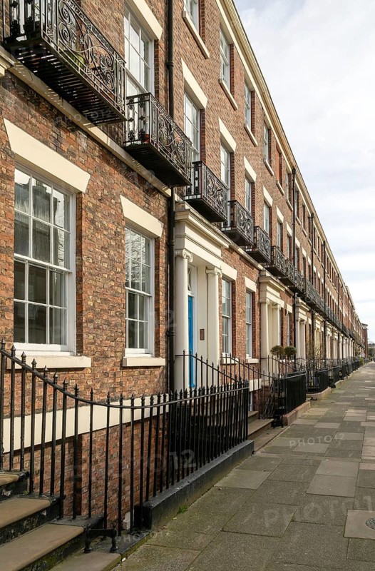 Historic row of houses in terrace, Georgian Quarter, Canning Street, Liverpool, England, UK