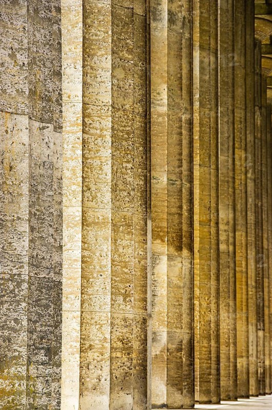 Fluted column structure of the outer columns of the Walhalla Hall of Fame in Donaustauf on the Danube near Regensburg, Bavaria, Germany