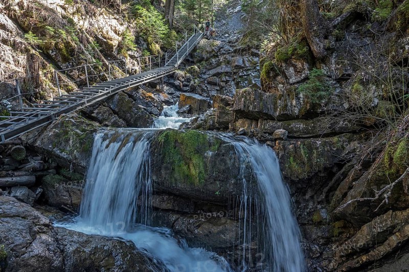 Hiking trail in Gaissalptobel with Gaissalpbach waterfall, Reichenbach, Oberstdorf, Oberallgäu, Allgäu, Bavaria, Germany