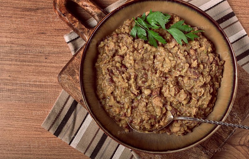 Lobio, a traditional Georgian dish, boiled beans, homemade, no people