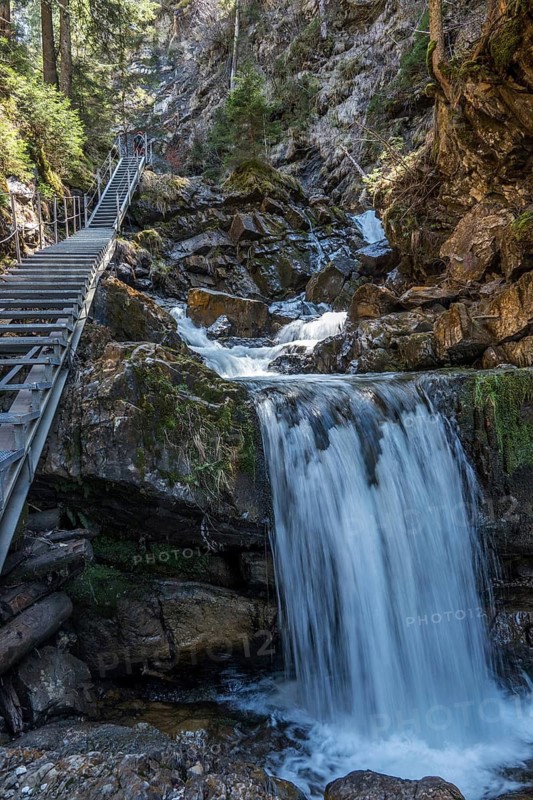Hiking trail in Gaissalptobel with Gaissalpbach waterfall, Reichenbach, Oberstdorf, Oberallgäu, Allgäu, Bavaria, Germany