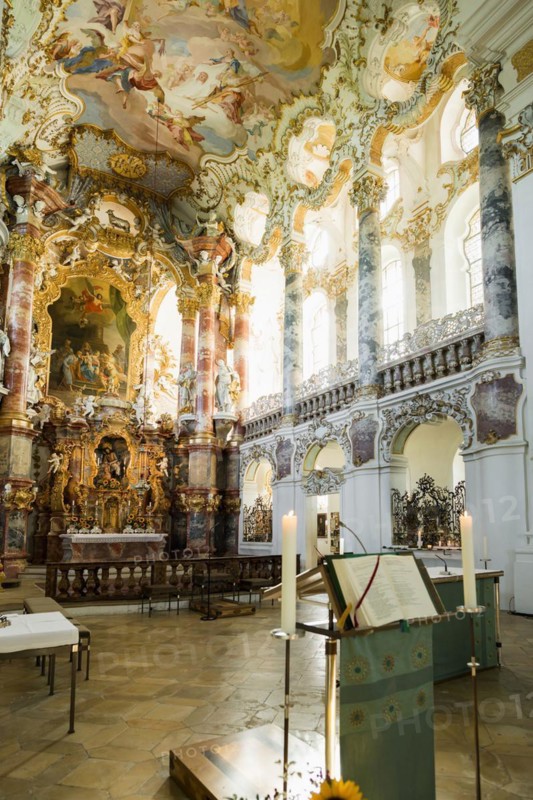 Interior view, pilgrimage church of St Coloman, Schwangau, Füssen, Ostallgäu, Allgäu, Swabia, Bavaria, Germany