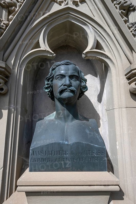 Bust of Hans Freiherr von und zu Aufseß, founder of the Germanic National Museum in Nuremberg, Aufseß, Upper Bavaria, Germany