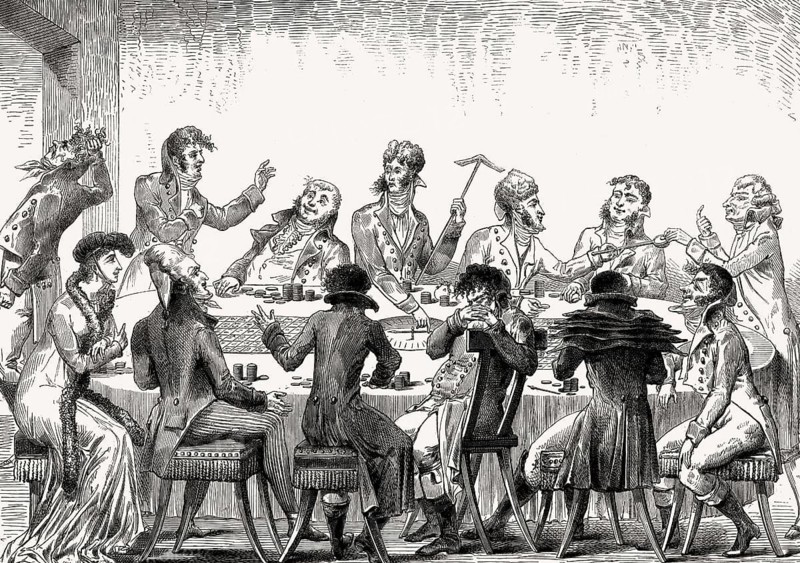 Roulette, eine Karikatur von Thomas-Charles Nodet