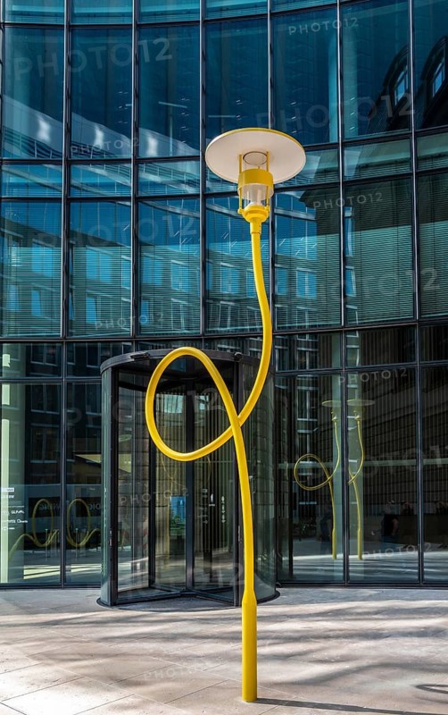 Street lamp, modern lamp design in front of an office building, Frankfurt, Hesse, Germany