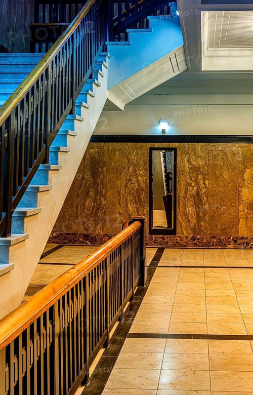Historic interior design, staircase and corridor in the Hindenburghaus, Großer Burstah 31, Hamburg, Germany