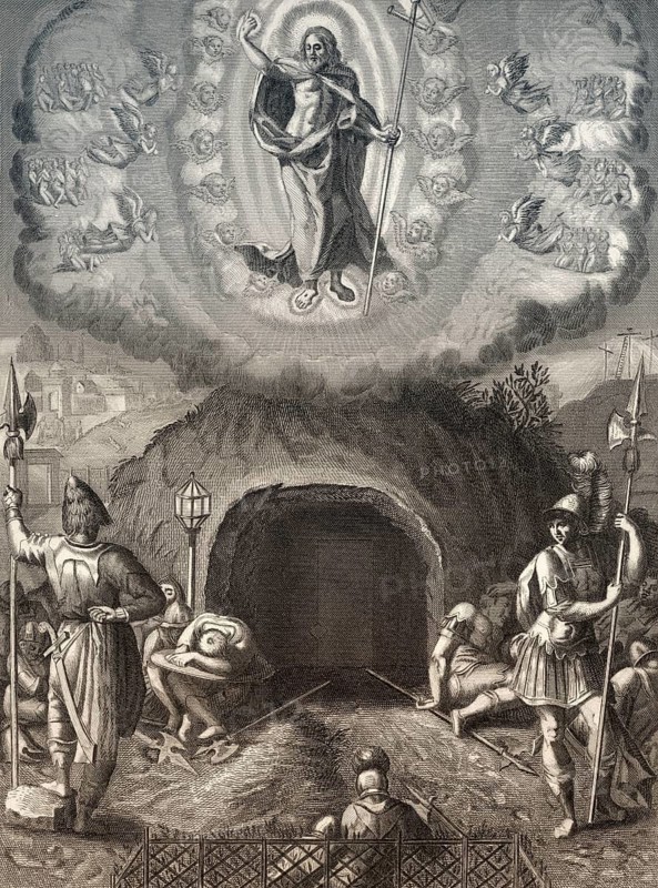 The Resurrection of Jesus, New Testament, steel engraving 1853, digitally restored