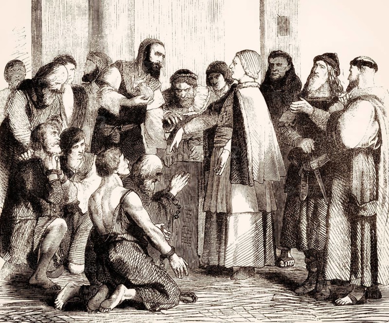 Pope Zachary, 679 –752, giving the slaves their freedom