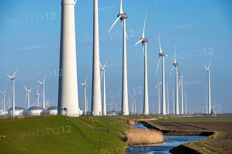 Westereems and Growind wind farms, in the north of the Netherlands, near Eemshaven, energy center, in addition to wind energy, there are coal and gas power plants and various energy infrastructure facilities, Vopak tank farm, the Netherlands