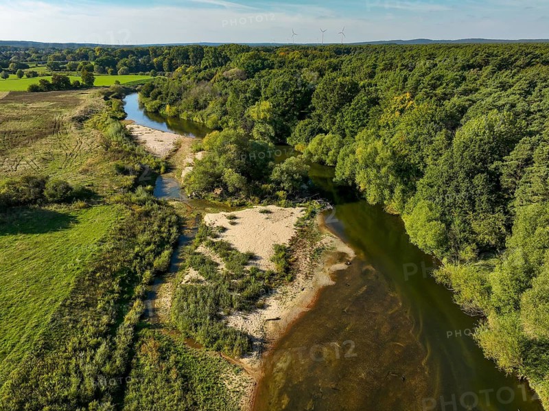 Datteln, North Rhine-Westphalia, Germany - Lippe, river and floodplain development of the Lippe near Haus Vogelsang, a natural river landscape was created here, an intact river-floodplain ecosystem was restored with flood protection through newly designed flooded areas