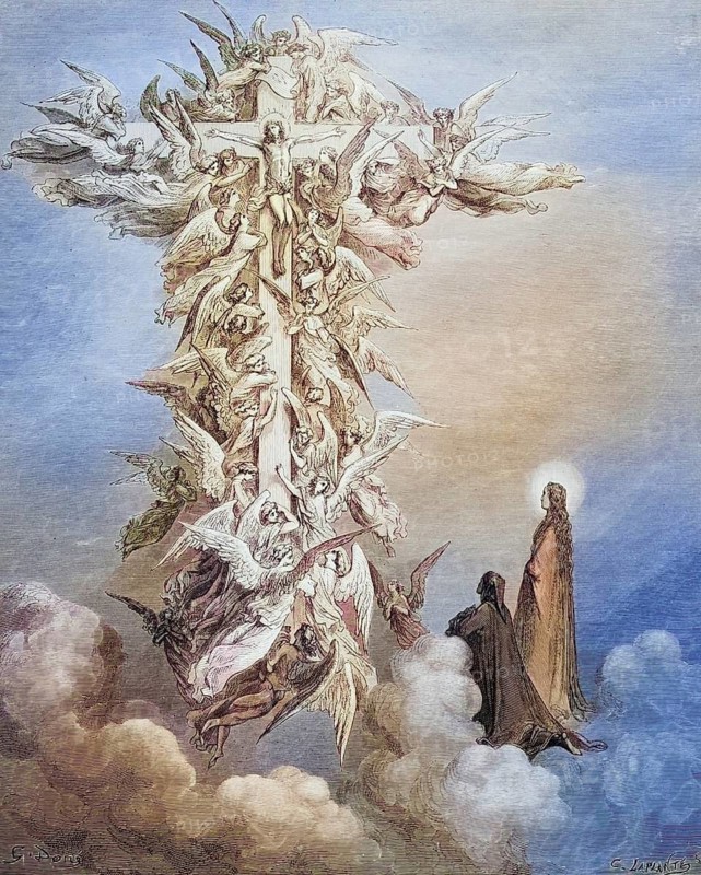 Illustration for Paradiso, the Divine Comedy by Dante Alighieri Canto by Gustave Dore 1832-1883, French artist, Inferno, Hell, Paradise, Angels, Damnation, Historical, digitally restored reproduction from a 19th century original, Record date not stated