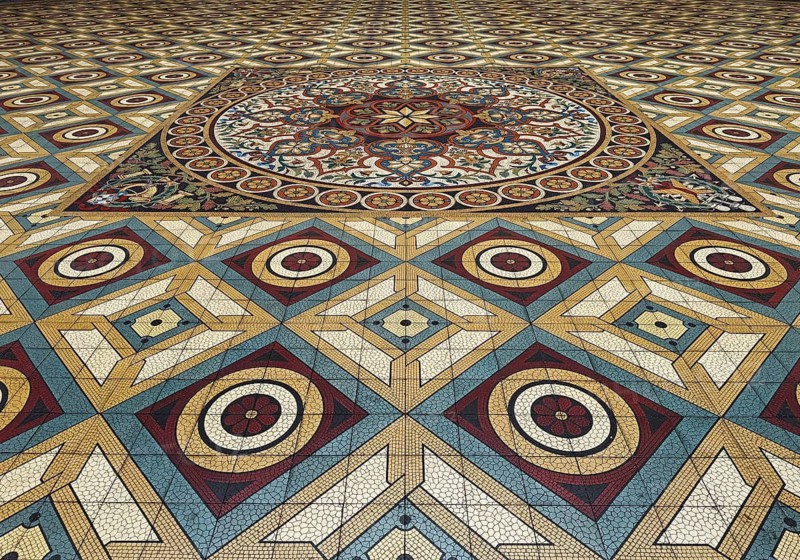 Floor mosaic in Palácio da Bolsa, neoclassical style stock exchange, magnificent building, UNESCO World Heritage Site, Porto, Portugal