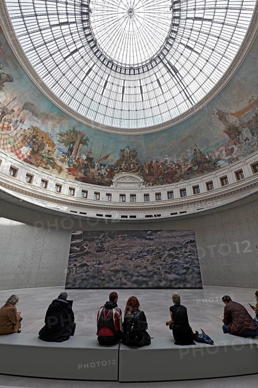 Bourse de Commerce, Pinault Collection, museum visitors in the historic rotunda, concrete cylinder by architect Tadao Ando, Paris, France