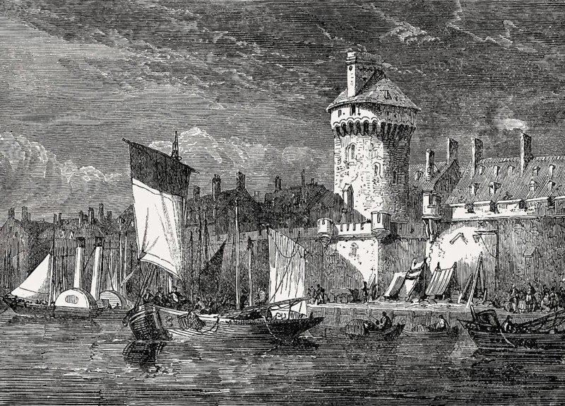 Historical view of Saint-Malo, a historic French port in Brittany on the Channel coast, 19th century, From British Battles on Land and Sea, by James Grant
