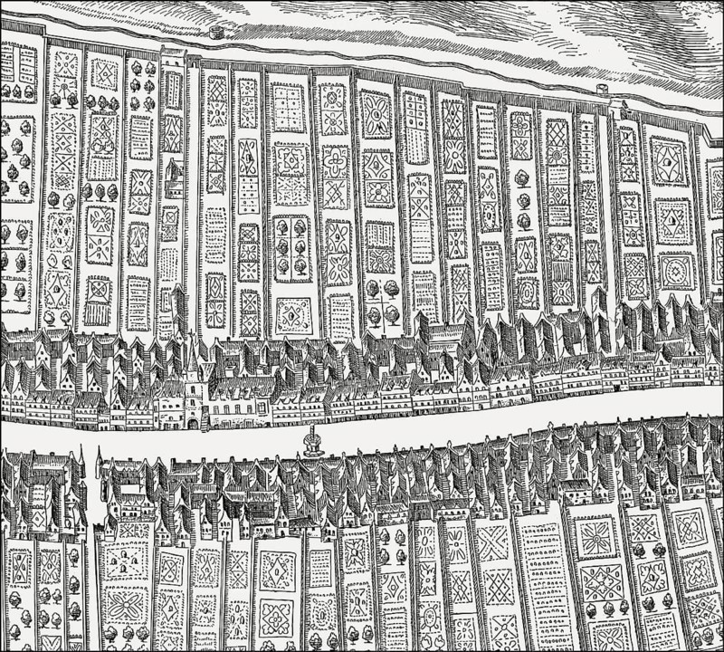 Bird's eye view of the Canongate, Edinburgh, Scotland, after James Gordon of Rothiemay, 17th century