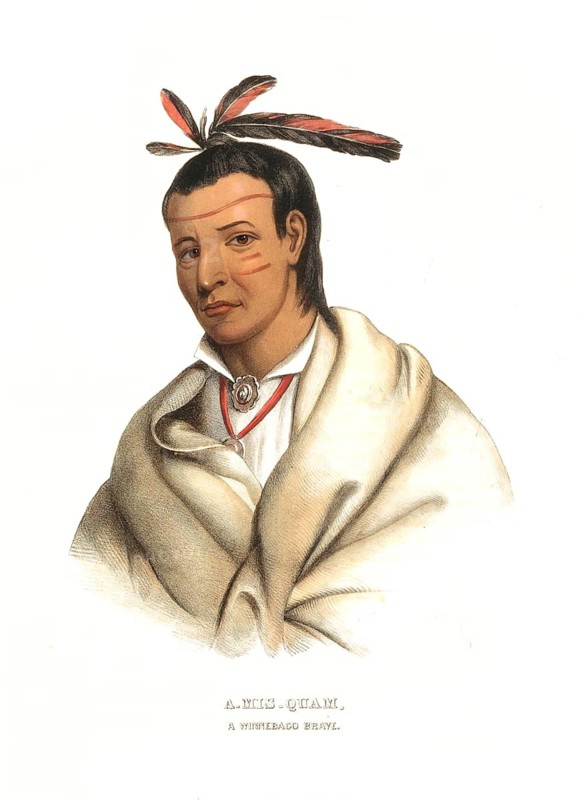 American Indian, Native American, A-Mis-Quam, Chief of the Winnebago or Ho-Chunk, also Hotchangara, an Indian tribe of the Sioux language family United States of America, USA, Painting by Charles Bird King (1785, 1862), c. 1840, Historic, digitally restored reproduction from a 19th century original, Record date not stated