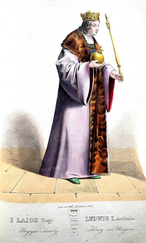 Louis the Great (Hungarian Lajos I. Nagy - Louis the Great, Serbo-Croatian Ljudevit Anzuvinski - Louis of Anjou, Polish Ludwik Wegierski (Andegawenski) - Louis the Hungarian or of Anjou: born 5 March 1326 in Visegrad: d. 10 September 1382 in Trnava) was King of Hungary and Croatia from 1342 and also King of Poland from 1370, Historical, digitally restored reproduction from a 19th century original, Record date not stated