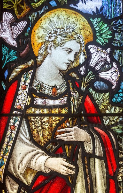 Stained glass window Church of Saint Mary, Milston, Wiltshire, England, UK, Virgin Mary