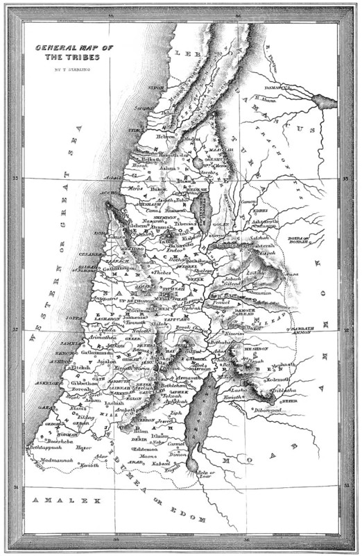 Historical map of the Tribes of Israel, 10th century BC
