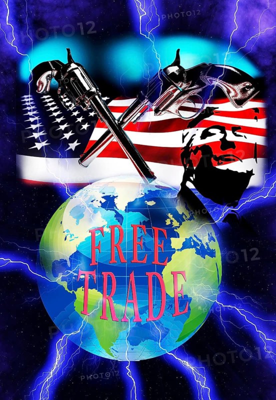 Symbolic image, free trade, free trade, political correctness, New Sherif in Town, Ukraine, Russia war, EU, Germany and global economy under US dictate, Volodimir Selensky, Donald Trump, tariff threats, Elon Musk, Mark Zuckerberg, social networks, fake news, hate, agitation, DSG Digital Services Act, re-election, USA, politics, announcements, vendetta, wanted dictator, Republicans, US electoral system, global danger, lies, 2nd term, global burden, Ukrainian war, storm White House, diplomatic scandal, political blackmail, political blackmail term, global burden, Ukrainian war, White House storm, diplomatic scandal, political blackmail