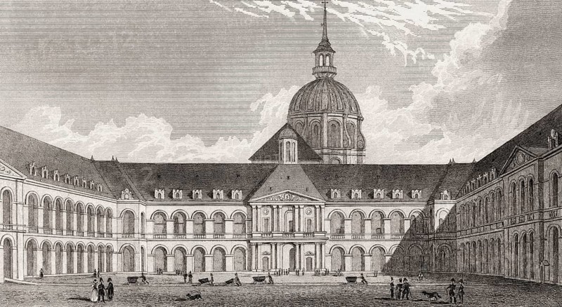 Dome of Les Invalides, Paris, antique steel engraved print, 1831