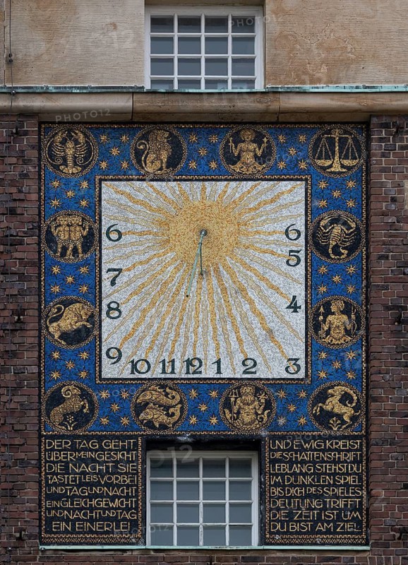 Sundial, by Friedrich Wilhelm Kleukens, wedding tower, Mathildenhöhe Darmstadt, UNESCO World Heritage, Germany