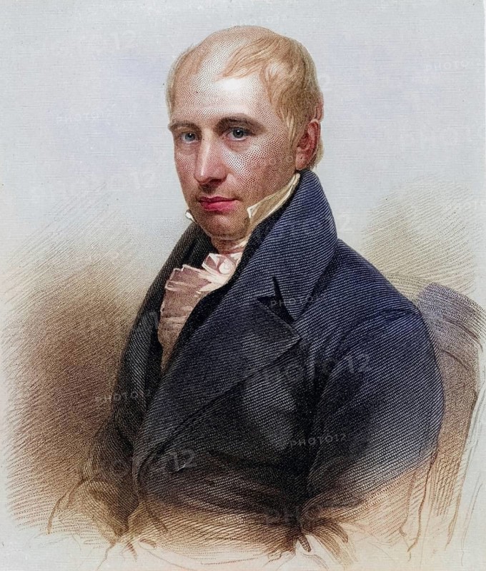 Thomas Thomson (1773-1852) Scottish chemist, born in Creiff, Perthshire, pupil of Joseph Black, became Professor of Chemistry at the University of Glasgow in 1817, published A System of Chemistry (1820), engraving from A Biographical Dictionary of Eminent Scotsmen by the Rev, Thomas Thomson (Glasgow, Edinburgh and London, 1870), Historical, digitally restored reproduction from a 19th century original, Record date not stated