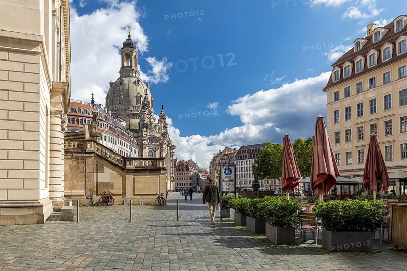 Staircase from the Transport Museum and Church of Our Lady with Neumarkt, Dresden, Saxony, Germany