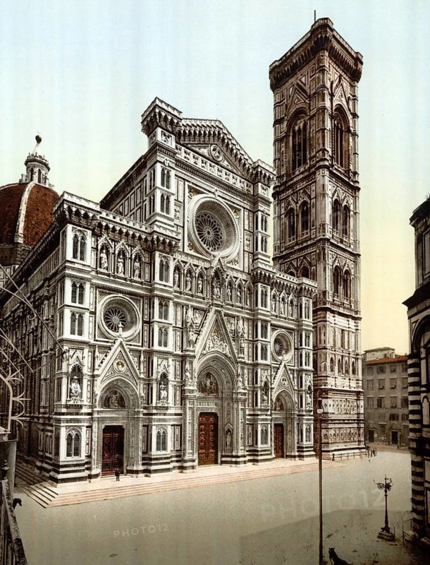 The Cathedral and the Campanile, Florence, Italy, Historical, digitally restored reproduction from a 19th century original, 1880, Record date not stated