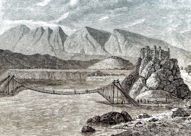 Seilbrücke über den Alaknanda-Fluss, Srinagar, Bezirk Pauri Garhwal, indischer Bundesstaat Uttarakhand, 19.