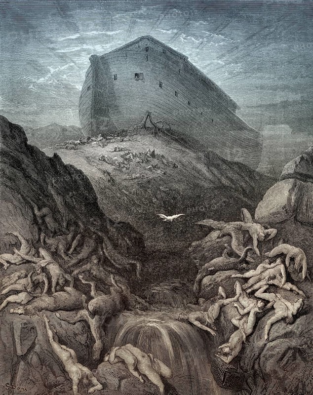 The Dove Sent Forth from the Ark, Old Testament, woodcut by Gustave Doré