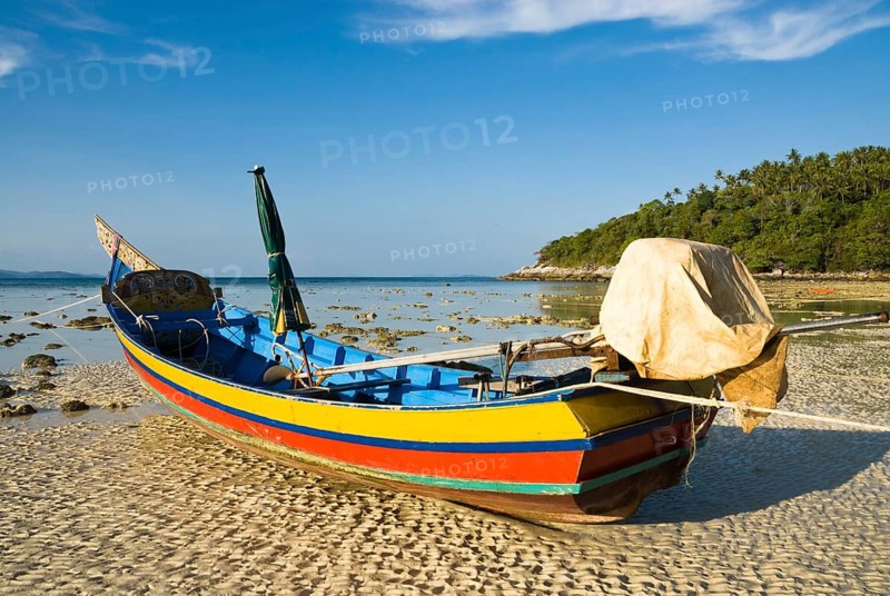 Longtail boat in Siam Bay on Racha Yai Island, Thailand, Asia, Siam, Southeast Asia, longtail boat, boat, boats, fishing, fishing boat